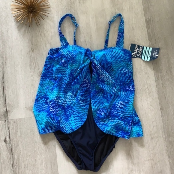 NWT shape solver size 8 one piece swimsuit blue navy tummy control Reflections - Picture 4 of 12